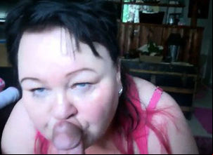 Huge-titted gal throating lollipop
